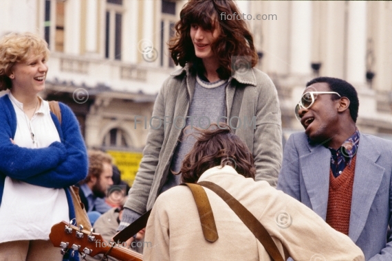 Musicians at Piccadilly Circus, London, 1980